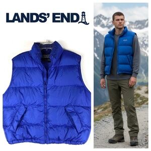 Lands End Mens XL Vest Puffer Puffy Goose Down Fill Blue Outerwear Quilted